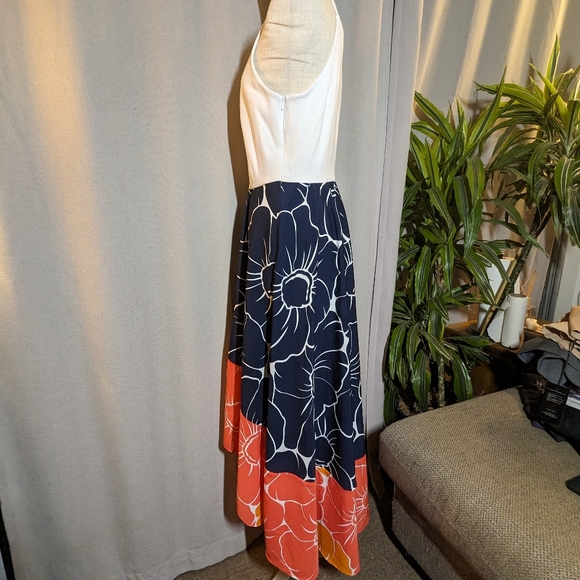 NEW Hutch Anthropologie White Blue Orange Peachy High Low Dress Midi Medium - Picture 5 of 8